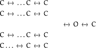 <AR><R><C>C ↔ C ↔ C</C><C></C></R><R><C>C ↔ C ↔ C</C><C></C></R><R><C></C><C>↔ O ↔ C</C></R><R><C>C ↔ C ↔ C</C><C></C></R><R><C>C ↔ C ↔ C</C><C></C></R></AR>