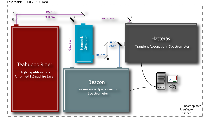 Ultrafast Dynamics Laser System includes Ti:Sapphire Laser, Transient Absorption Spectrometer and Fluorescence Up-Conversion